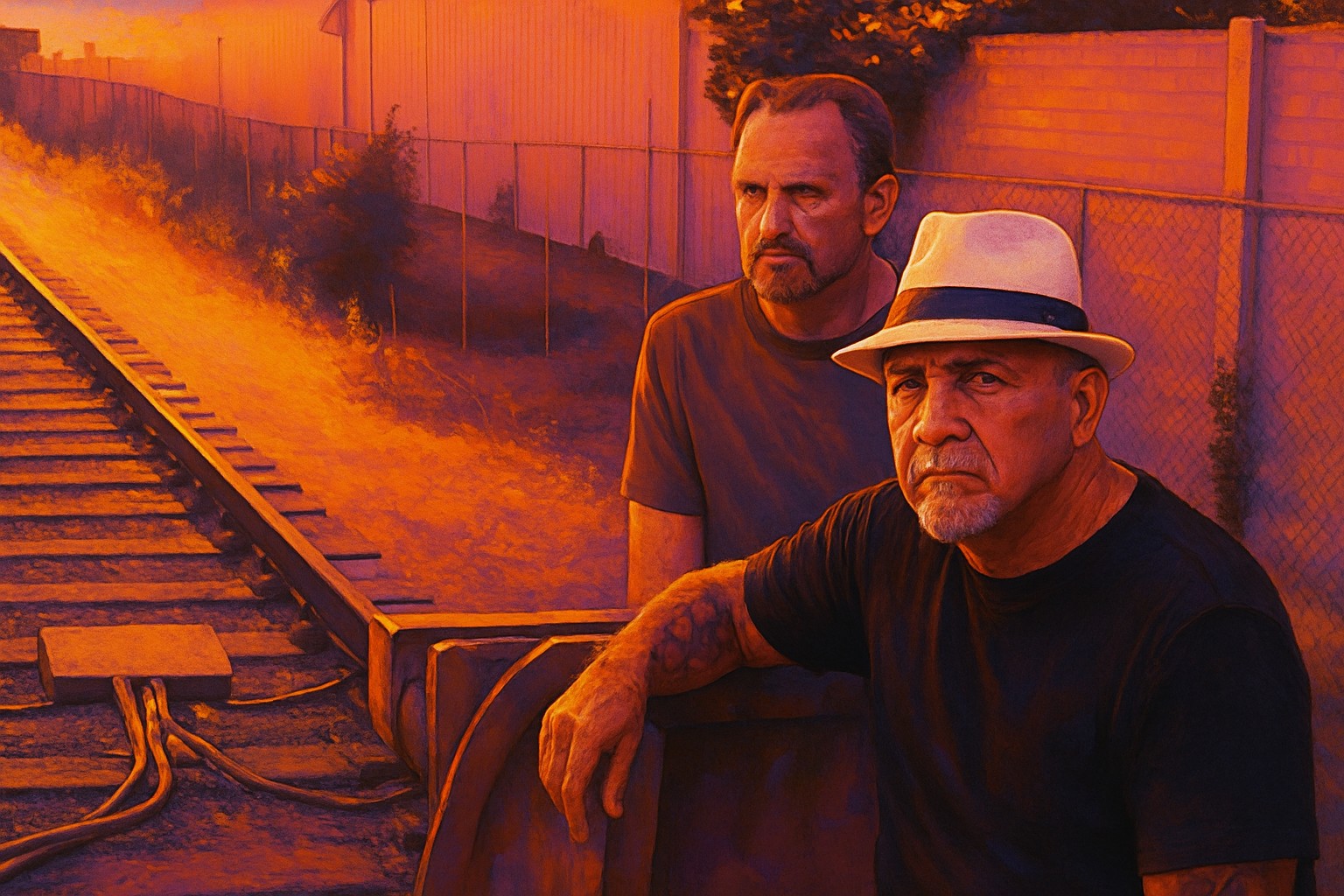 The railroad photo reimagined in the AI-cinematic style of the films
