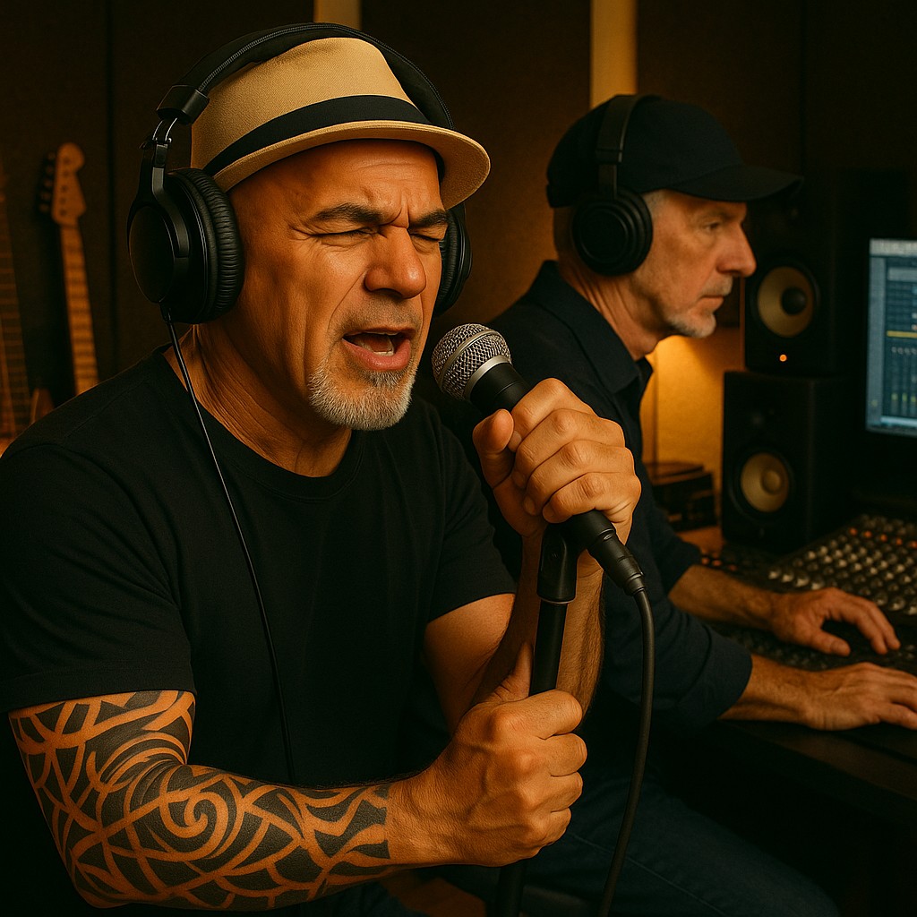 L.J. Witter and StevieG at work in the studio